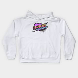 I Love My Boyfriend Neon Vaporwave Valentines 2024 Kids Hoodie